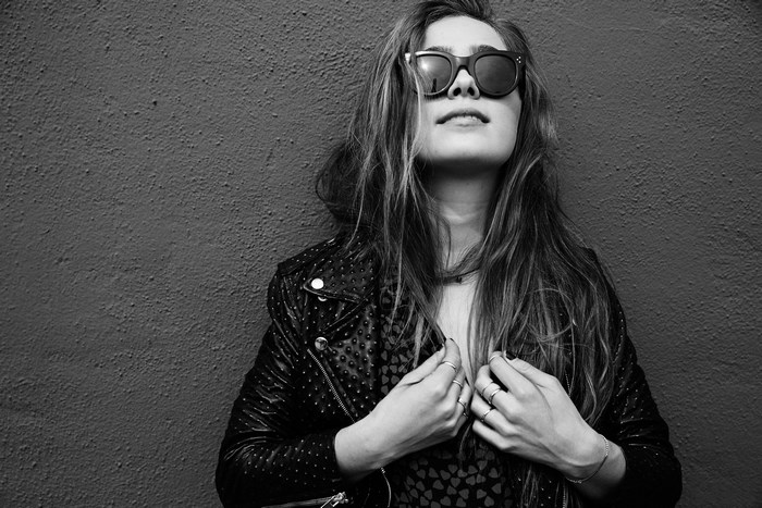 Haley Lu Richardson in Leather Jacket