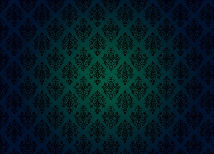 Damask pattern on a dark teal and blue gradient