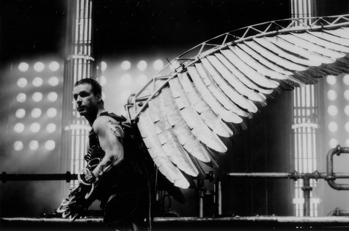 Till Lindemann with mechanical wings on stage