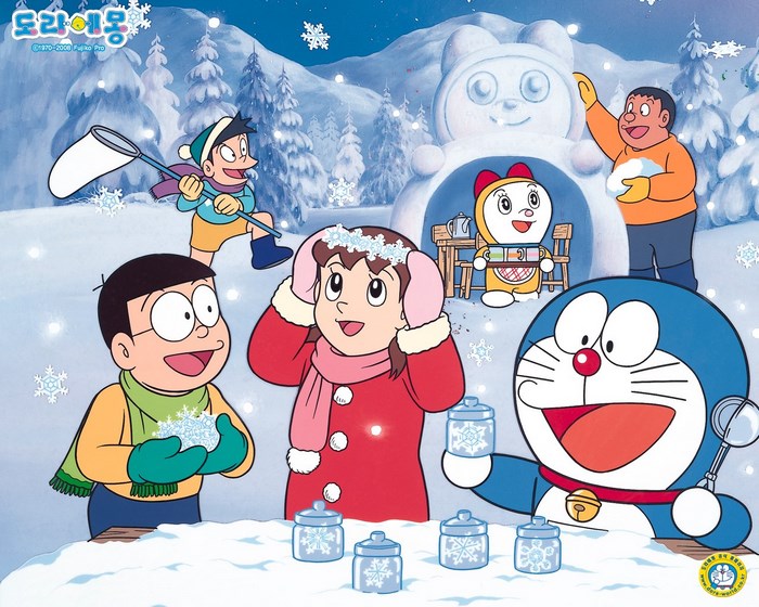 Doraemon and Friends Playing in Snow