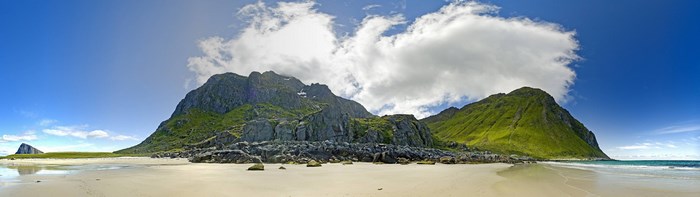 Panoramic view of mountains and beach