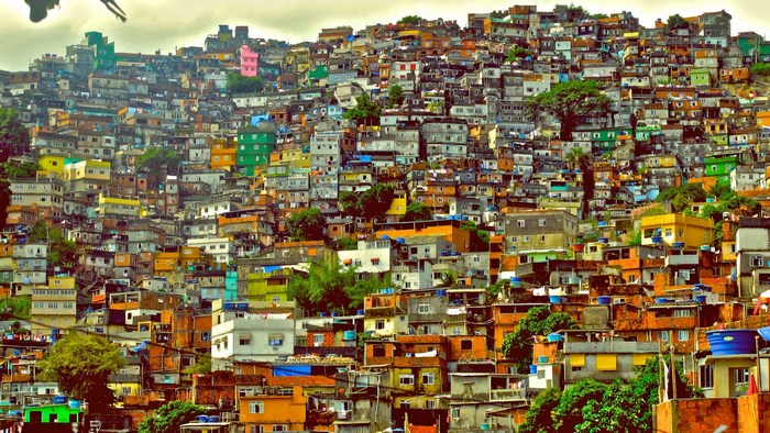 A densely populated favela on a hillside