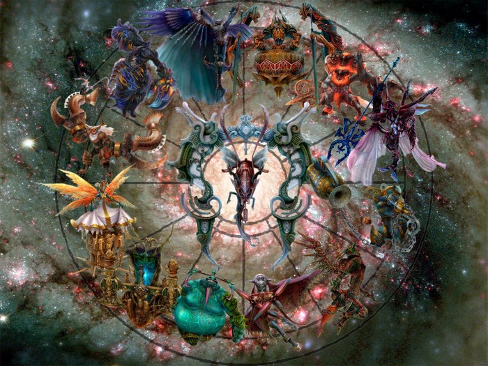 Final Fantasy XII Zodiac Age Espers in a cosmic circle
