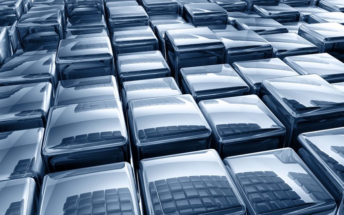 Abstract blue metallic cubes background