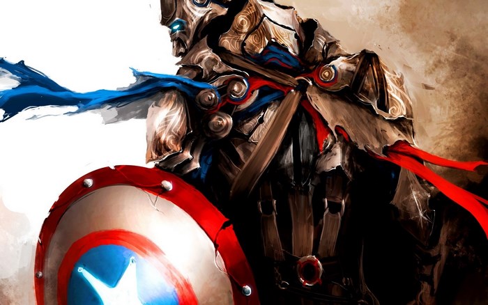 Captain America from Marvel in ornate armor