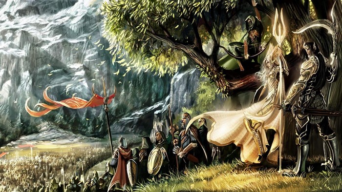 Lord of the Rings Elves and Army in Mountains