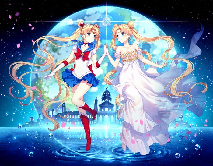 Sailor Moon and Princess Serenity under Moonlight
