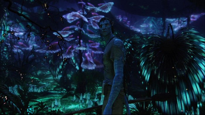 Avatar in a bioluminescent forest