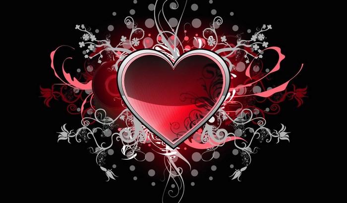 Ornate Red Heart with Floral Swirls