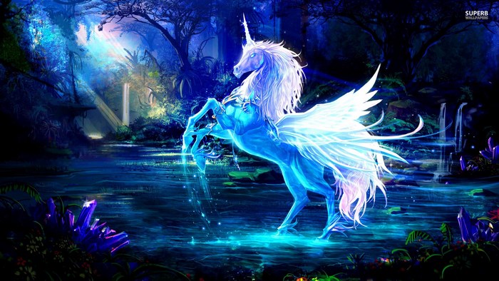 Glowing Unicorn with Wings in a Mystical Forest