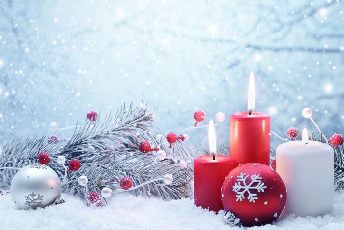 Christmas Candles and Snowy Decorations