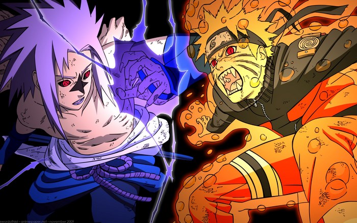 Naruto and Sasuke clashing