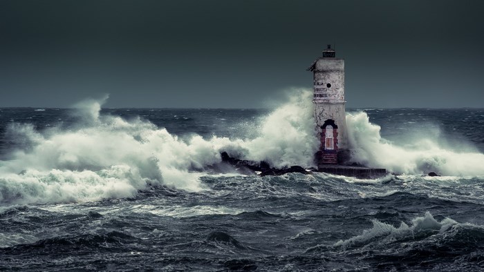 4K Lighthouse in Stormy Seas