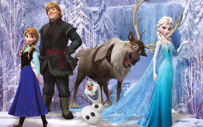Frozen characters Anna, Kristoff, Sven, Olaf, and Elsa