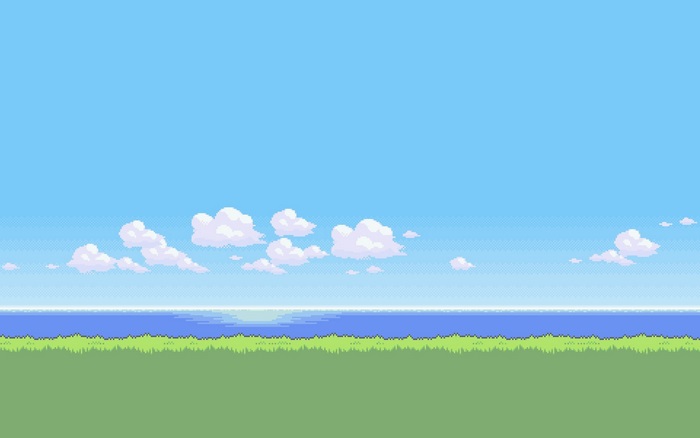 Pixel Art Seaside Landscape with Blue Sky