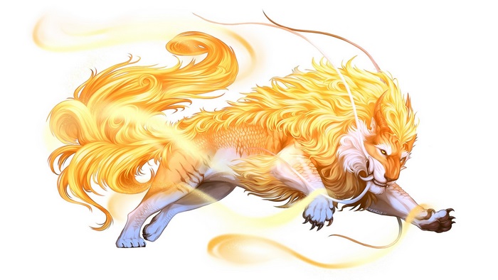 Mythical creature with fiery mane and tail