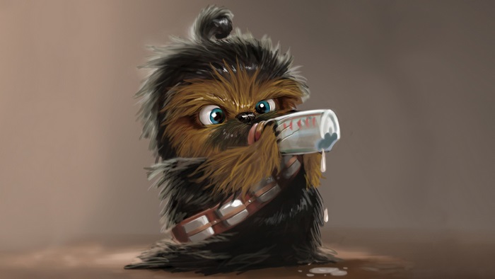 Baby Chewbacca from Star Wars drinking milk