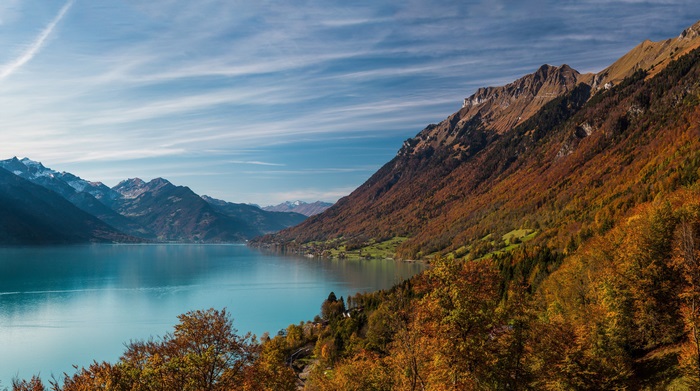 Mountains and lake in autumn 4K