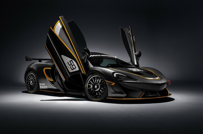 McLaren 570S GT4 race car with doors open