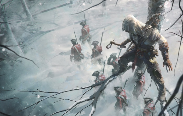 Connor from Assassin's Creed III in a snowy forest