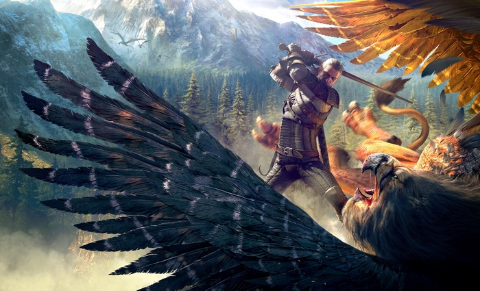 Geralt fighting a griffin in The Witcher 3 4K