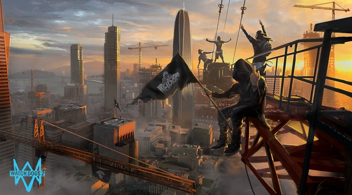 Watch Dogs 2 characters on construction site overlooking city