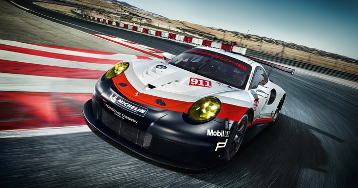 Porsche 911 RSR race car on track