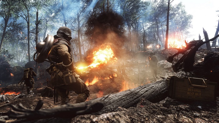 Battlefield 1 4K soldier with flamethrower in forest