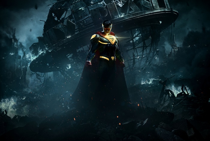 Superman in a destroyed city