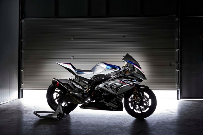 BMW HP4 Race motorcycle in a garage