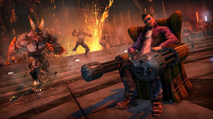 Gat from Saints Row: Gat out of Hell with minigun