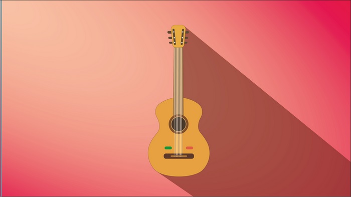 Acoustic guitar with a long shadow