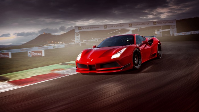 Red Ferrari 488 GTB on a race track 4K