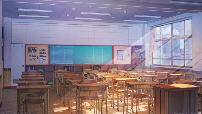 Classroom with desks and windows
