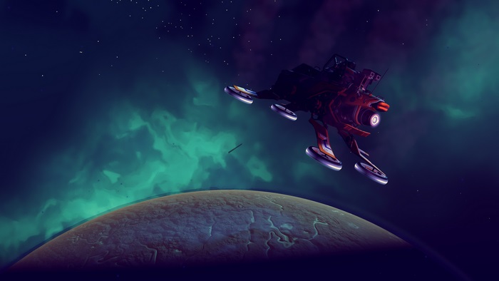 No Man's Sky 4K spaceship near planet