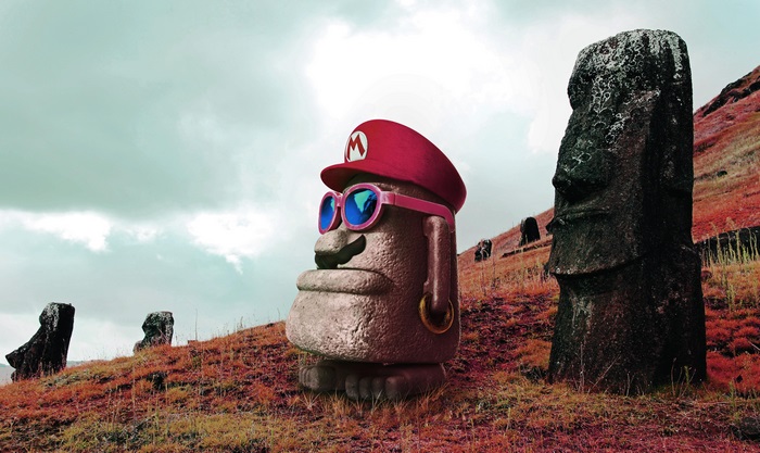 Mario from Super Mario Odyssey on Easter Island