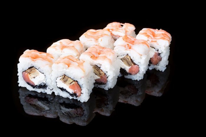 Sushi with shrimp and salmon