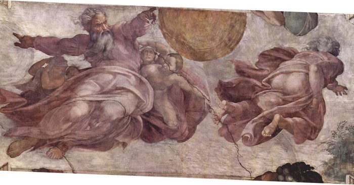 The Creation of the Sun, Moon, and Plants by Michelangelo