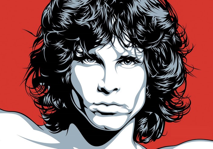 Jim Morrison Illustrated Portrait in Bold Red