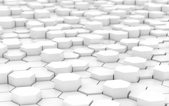 Abstract white hexagons with varying heights