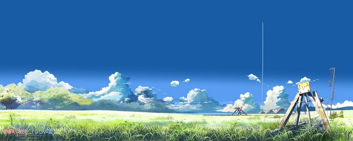 Anime landscape with clouds and grass