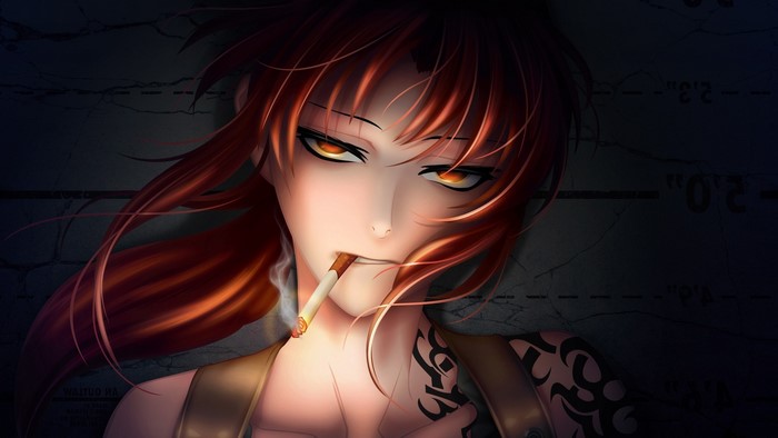 Revy from Black Lagoon smoking a cigarette