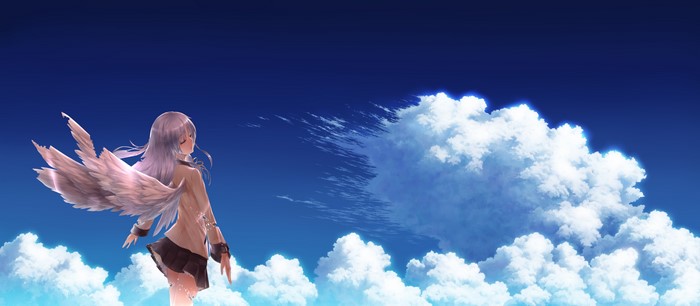 Tachibana Kanade from Angel Beats! with wings in the sky