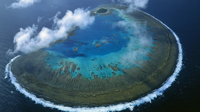 Aerial view of a coral reef island in Australia