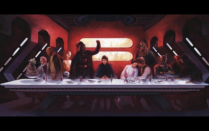 Star Wars characters at a dinner table