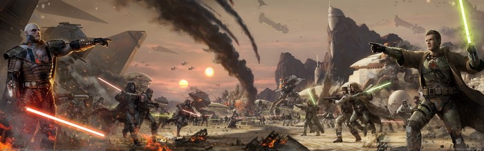 Star Wars battle scene with Jedi and Sith
