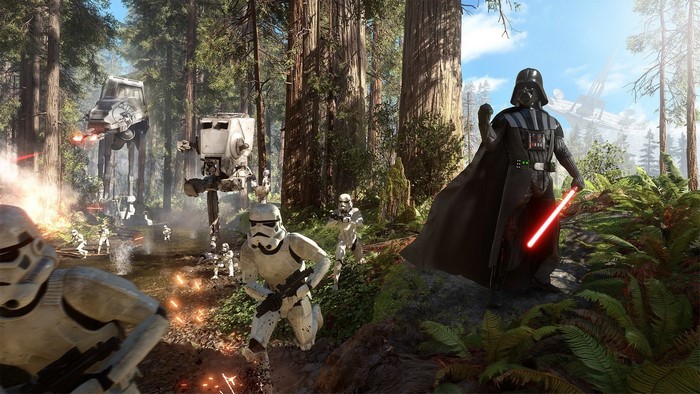 Darth Vader and Stormtroopers in Star Wars Battlefront