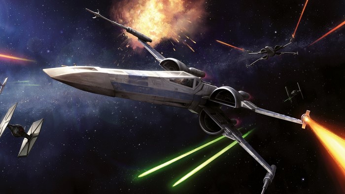 Star Wars X-Wing and TIE Fighters in Space Battle