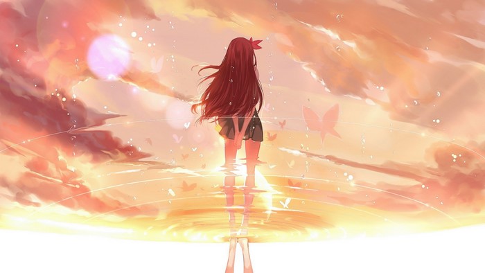 Kisaragi from Kantai Collection at sunset