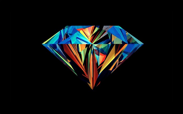 Abstract diamond with colorful facets on black background